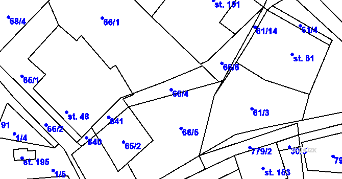 Parcela st. 66/4 v KÚ Střelecká, Katastrální mapa