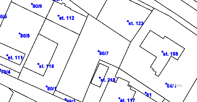 Parcela st. 80/7 v KÚ Střelecká, Katastrální mapa