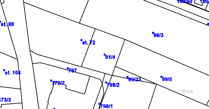 Parcela st. 91/4 v KÚ Střelecká, Katastrální mapa