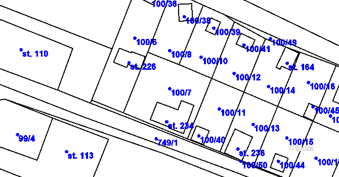 Parcela st. 100/7 v KÚ Střelecká, Katastrální mapa