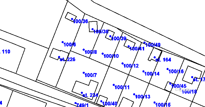 Parcela st. 100/10 v KÚ Střelecká, Katastrální mapa