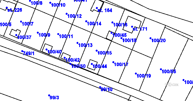 Parcela st. 100/15 v KÚ Střelecká, Katastrální mapa