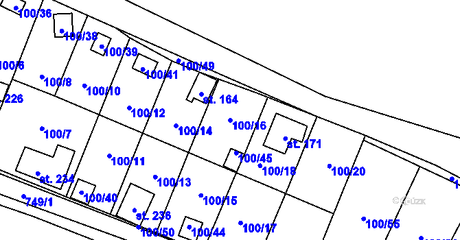 Parcela st. 100/16 v KÚ Střelecká, Katastrální mapa
