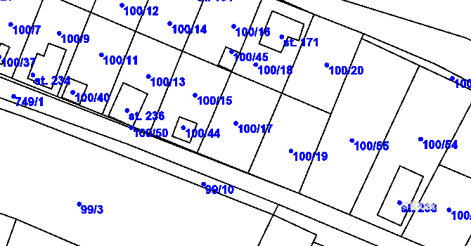 Parcela st. 100/17 v KÚ Střelecká, Katastrální mapa
