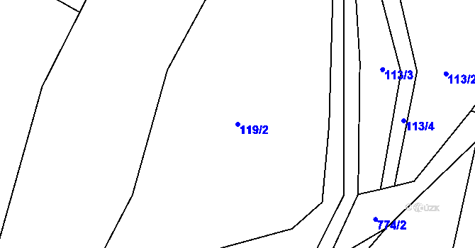 Parcela st. 119/2 v KÚ Střelecká, Katastrální mapa