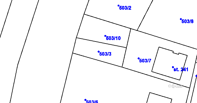 Parcela st. 503/3 v KÚ Střelecká, Katastrální mapa