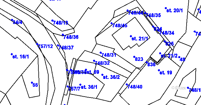 Parcela st. 748/31 v KÚ Střelecká, Katastrální mapa