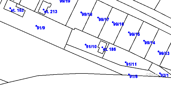 Parcela st. 91/10 v KÚ Střelecká, Katastrální mapa