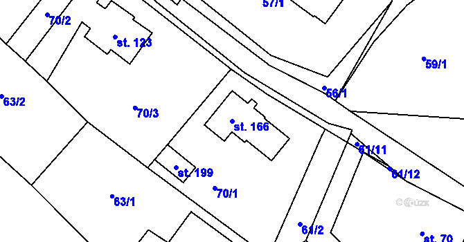Parcela st. 166 v KÚ Střelecká, Katastrální mapa
