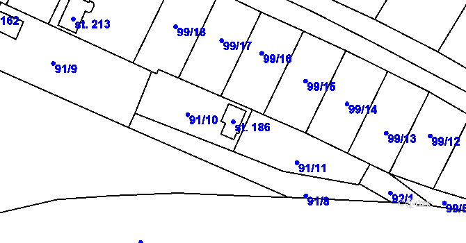 Parcela st. 186 v KÚ Střelecká, Katastrální mapa