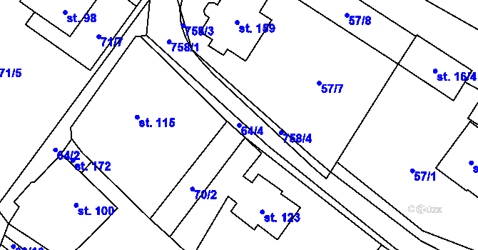 Parcela st. 64/4 v KÚ Střelecká, Katastrální mapa