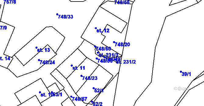 Parcela st. 231/1 v KÚ Střelecká, Katastrální mapa