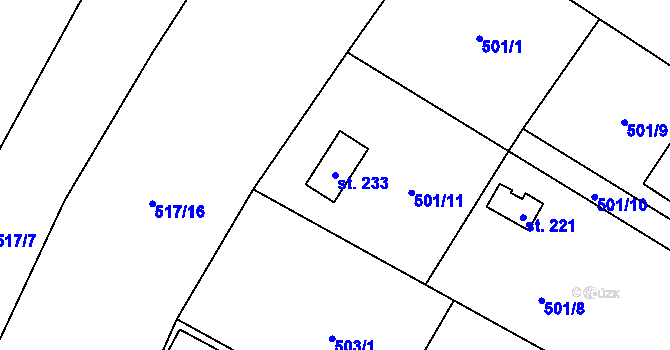Parcela st. 233 v KÚ Střelecká, Katastrální mapa
