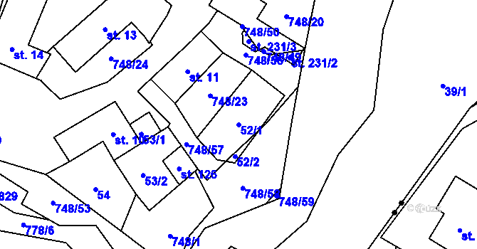Parcela st. 52/1 v KÚ Střelecká, Katastrální mapa