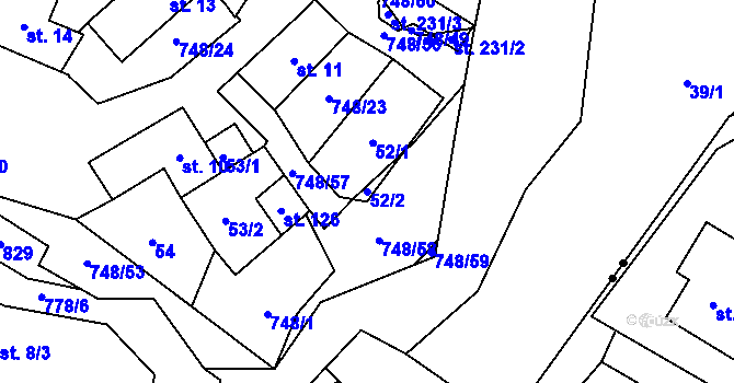 Parcela st. 52/2 v KÚ Střelecká, Katastrální mapa