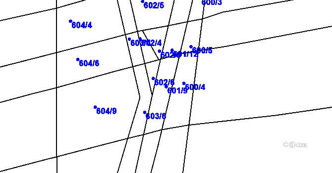 Parcela st. 601/9 v KÚ Dobroslavice, Katastrální mapa