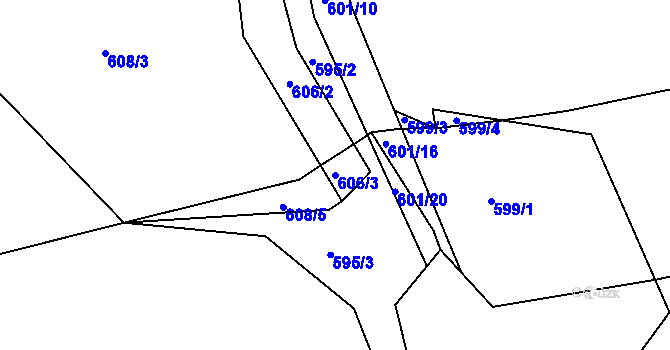 Parcela st. 606/3 v KÚ Dobroslavice, Katastrální mapa