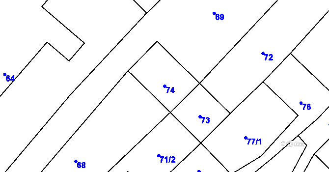 Parcela st. 74 v KÚ Dobroslavice, Katastrální mapa