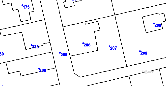 Parcela st. 206 v KÚ Dobroslavice, Katastrální mapa