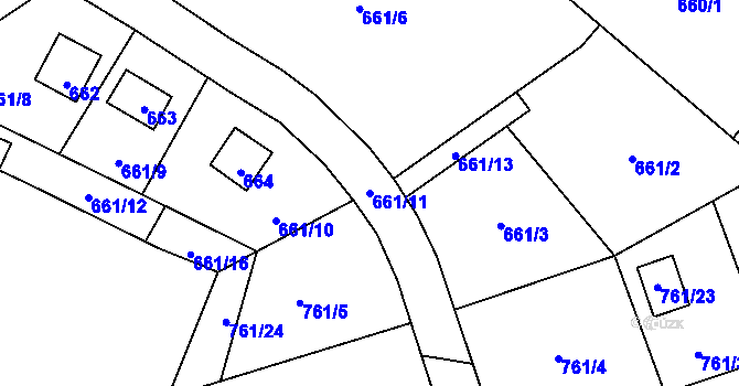 Parcela st. 661/11 v KÚ Dobroslavice, Katastrální mapa