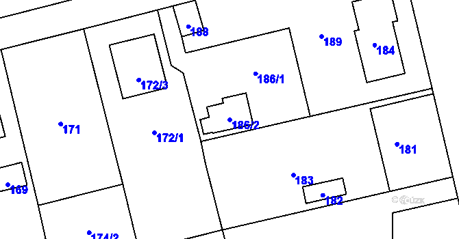 Parcela st. 186/2 v KÚ Dobroslavice, Katastrální mapa