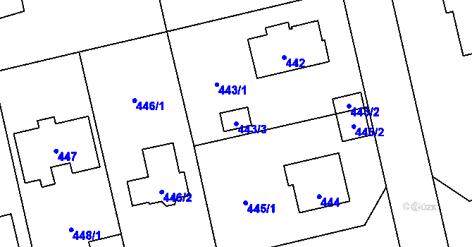 Parcela st. 443/3 v KÚ Dobroslavice, Katastrální mapa