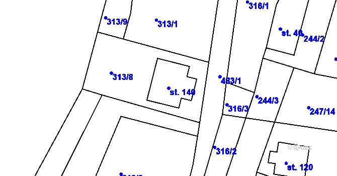 Parcela st. 140 v KÚ Dobrošov, Katastrální mapa