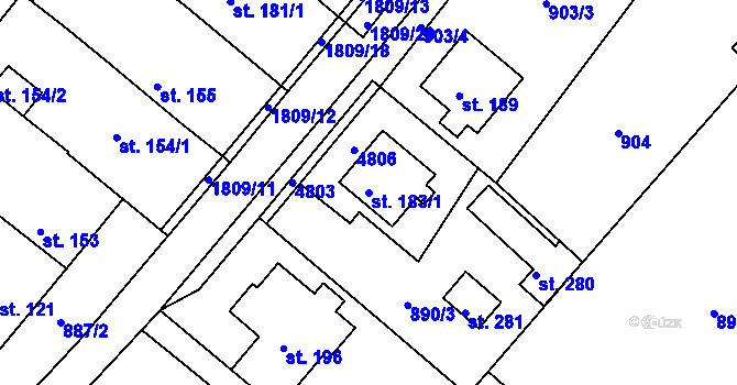 Parcela st. 183/1 v KÚ Dobrotice, Katastrální mapa