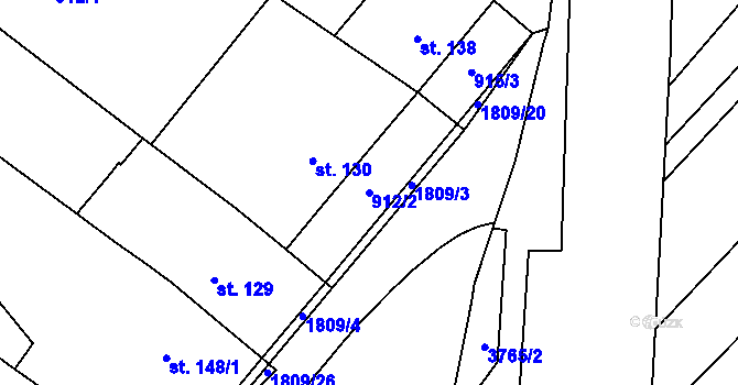 Parcela st. 912/2 v KÚ Dobrotice, Katastrální mapa