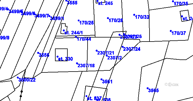 Parcela st. 2307/21 v KÚ Dobrotice, Katastrální mapa