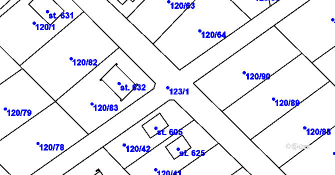 Parcela st. 123/1 v KÚ Dobrotice, Katastrální mapa