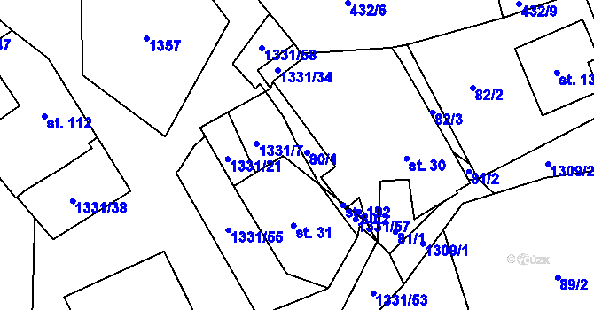 Parcela st. 80 v KÚ Dobroutov, Katastrální mapa
