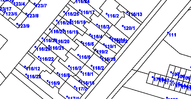 Parcela st. 119/2 v KÚ Dobrovice, Katastrální mapa