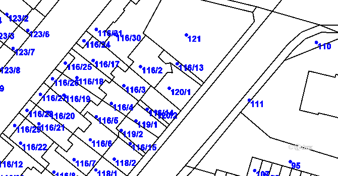 Parcela st. 120/1 v KÚ Dobrovice, Katastrální mapa