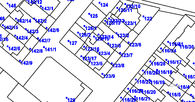 Parcela st. 123/4 v KÚ Dobrovice, Katastrální mapa