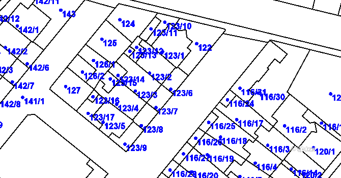 Parcela st. 123/6 v KÚ Dobrovice, Katastrální mapa