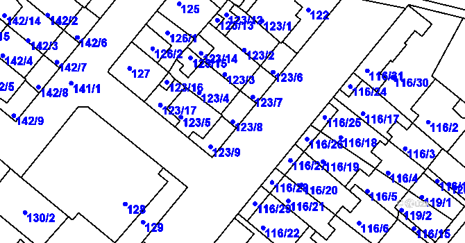 Parcela st. 123/8 v KÚ Dobrovice, Katastrální mapa