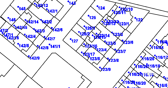 Parcela st. 123/16 v KÚ Dobrovice, Katastrální mapa