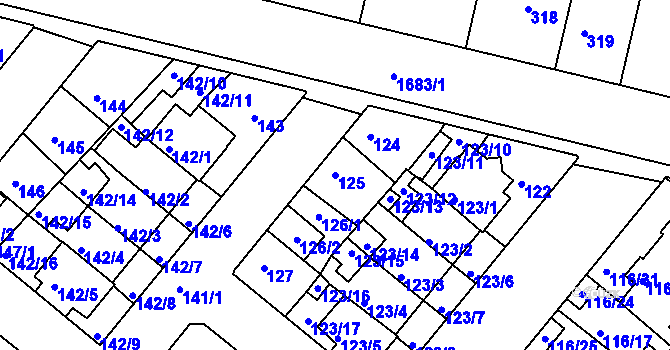 Parcela st. 125 v KÚ Dobrovice, Katastrální mapa