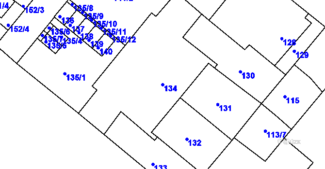 Parcela st. 134 v KÚ Dobrovice, Katastrální mapa