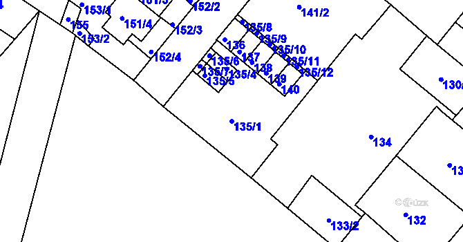 Parcela st. 135/1 v KÚ Dobrovice, Katastrální mapa