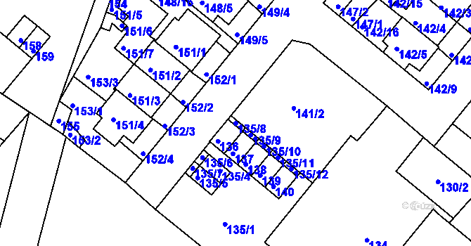 Parcela st. 135/8 v KÚ Dobrovice, Katastrální mapa