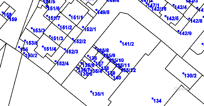 Parcela st. 135/9 v KÚ Dobrovice, Katastrální mapa