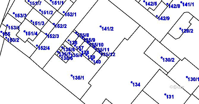 Parcela st. 135/12 v KÚ Dobrovice, Katastrální mapa