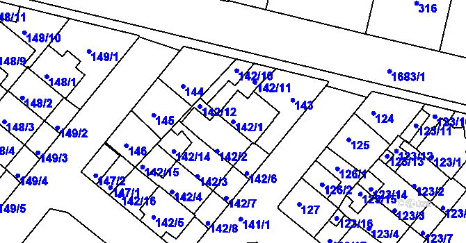 Parcela st. 142/1 v KÚ Dobrovice, Katastrální mapa