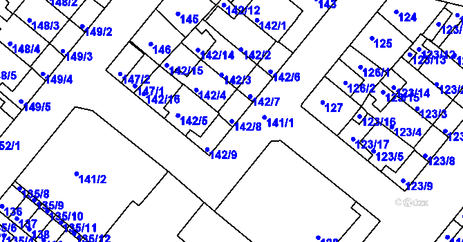 Parcela st. 142/8 v KÚ Dobrovice, Katastrální mapa