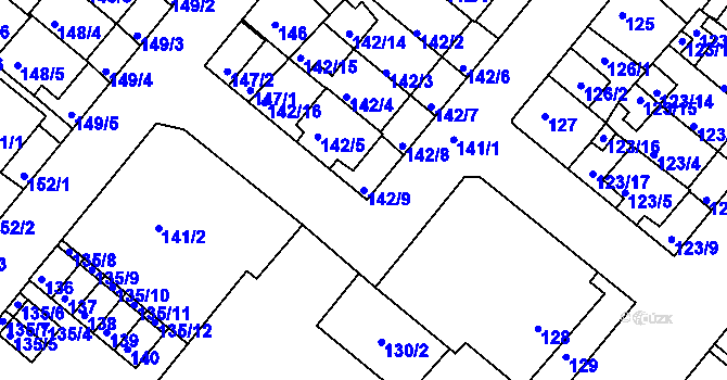 Parcela st. 142/9 v KÚ Dobrovice, Katastrální mapa