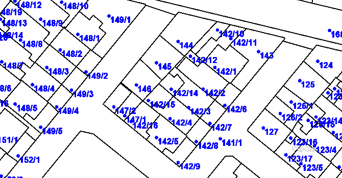 Parcela st. 142/14 v KÚ Dobrovice, Katastrální mapa