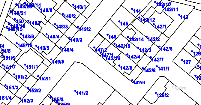 Parcela st. 147/1 v KÚ Dobrovice, Katastrální mapa