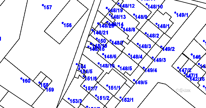 Parcela st. 148/6 v KÚ Dobrovice, Katastrální mapa